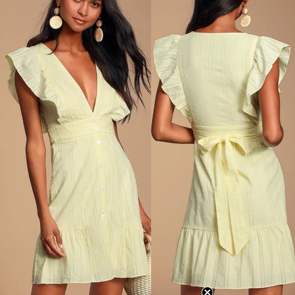 New With Tags Daydreaming Of You Yellow Swiss Dot Button-Front Mini Dress Small